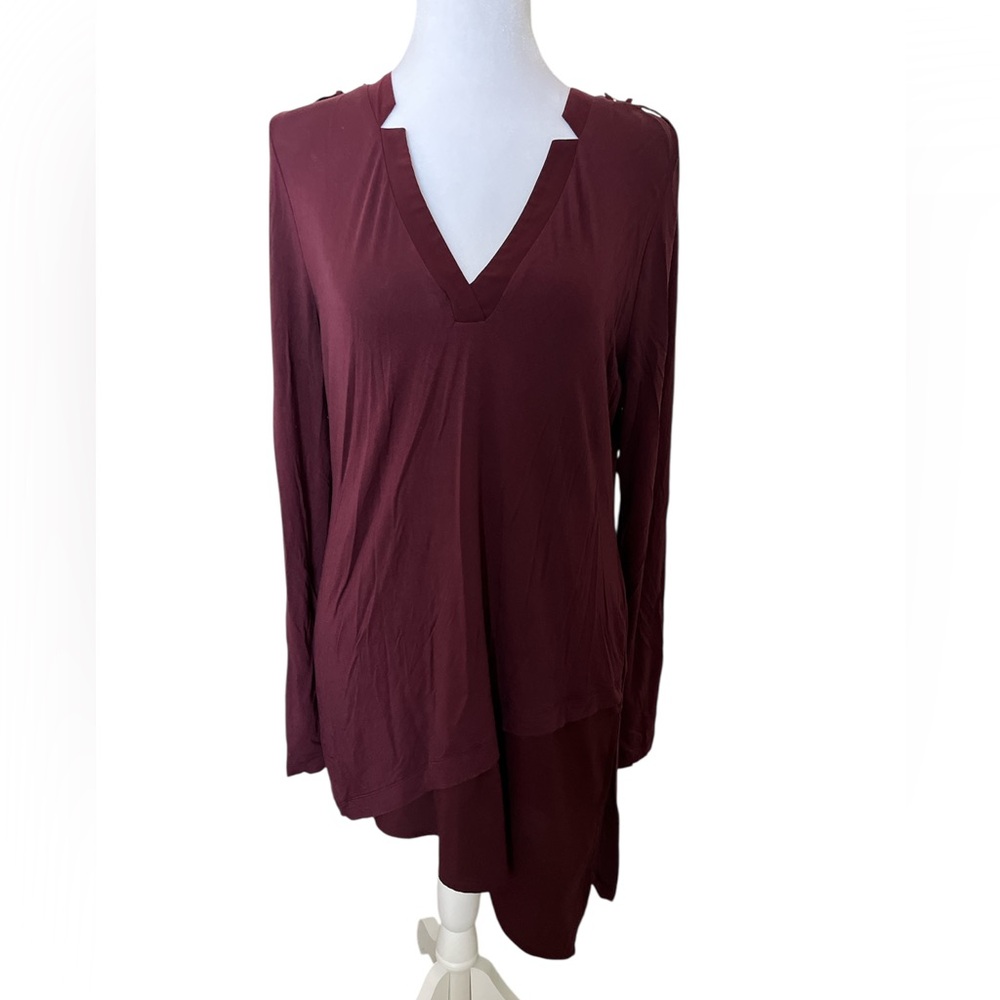 WHITE HOUSE BLACK MARKET Size M Women's KNIT TUNIC TOP LONG SLEEVE BURGUNDY - Picture 2 of 8